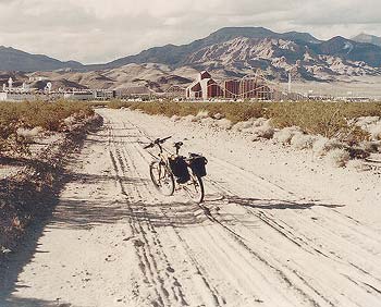 Primm, Nevada become visible in the distance